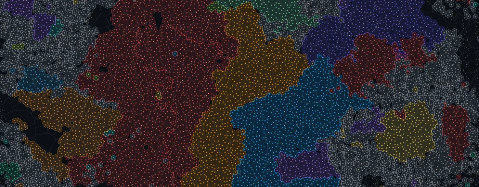 Part of the Old Light galaxy map, with neighbouring empires' territory drawn in their banner colours across the hex grid